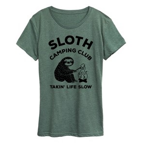 Women's - Instant Message - Sloth Camping Club Short Sleeve Graphic T-Shirt - 1 of 4