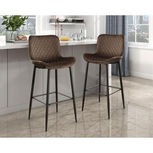 Sapphtopaz Modern Velvet Bar Stools Upholstered Counter Height Chair with Metal Legs Barstools Dining Chairs Set of 2 for Kitchen Island - 1 of 4