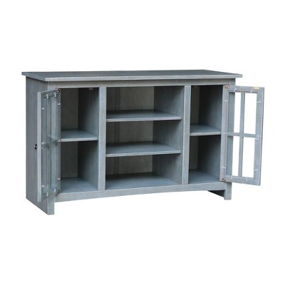 Heather Grey-Antique Solid Wood TV Stand with Cabinet Storage