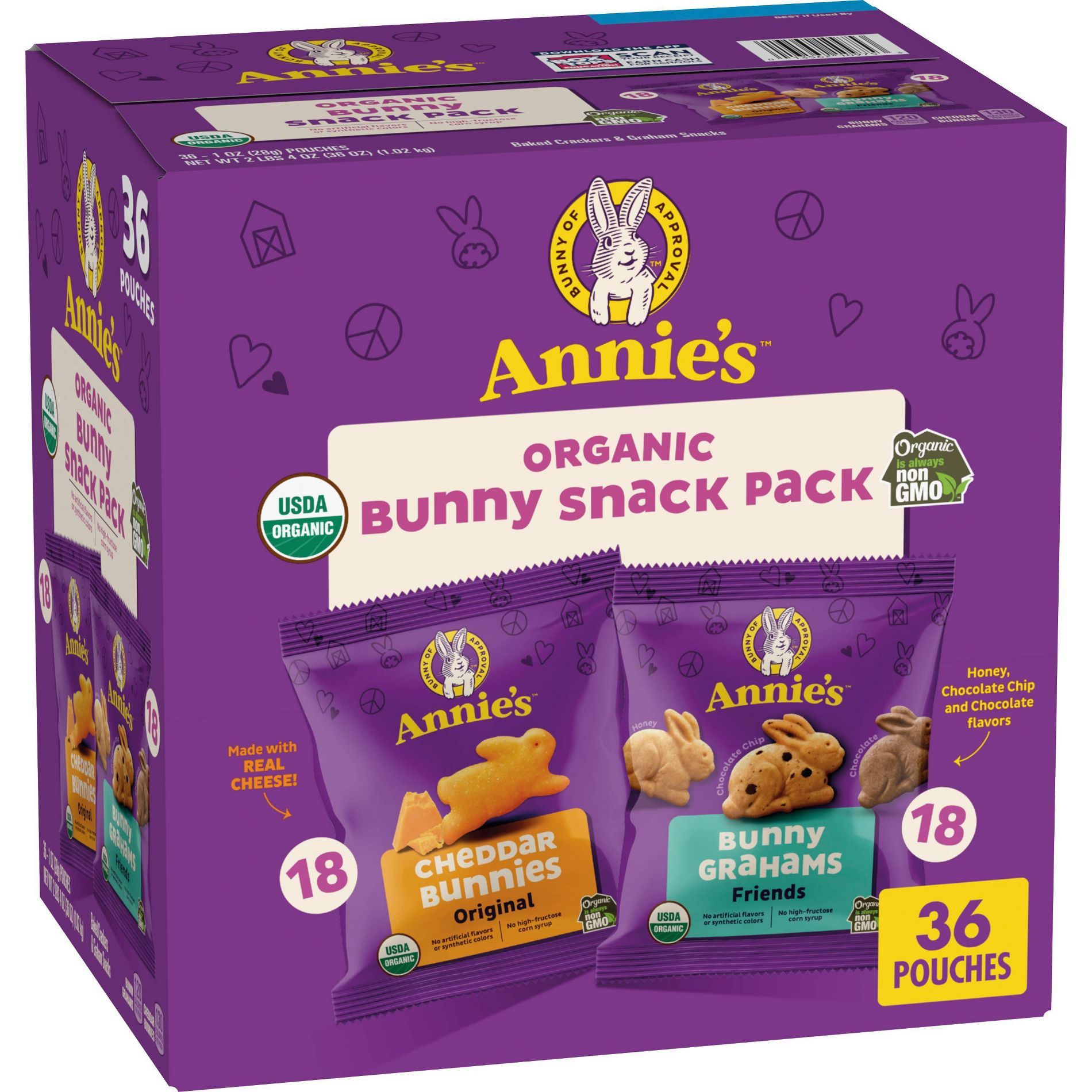 Annie's Cheddar Bunnies Friends Grahams Crackers - 36oz/36ct