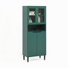 Tall Storage Show Cabinet with 2 Glass Display Door & 2 Doors, Tall Kitchen Pantry Cabinet with Gold Handles - 3 of 4