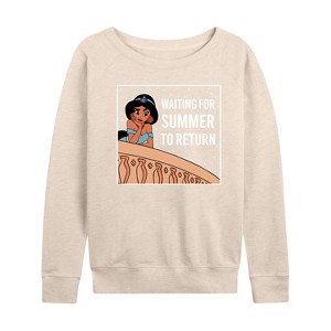 Women's - Disney Princess - Waiting For Summer Lightweight French Terry Wide Neck Long Sleeve Shirt - 1 of 4