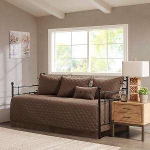 Powell Daybed 6pc Reversible Daybed Cover Set Brown: Madison Park, Microsuede, Rustic Stripe Design, Includes Shams & Bed Skirt - 1 of 4