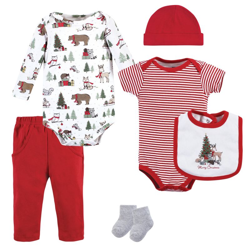 Hudson Baby Unisex Baby Cotton Layette Set, Christmas Forest, 1 of 8