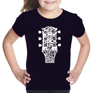 LA Pop Art Girl's Word Art T-shirt - Guitar Head Music Genres - 1 of 4