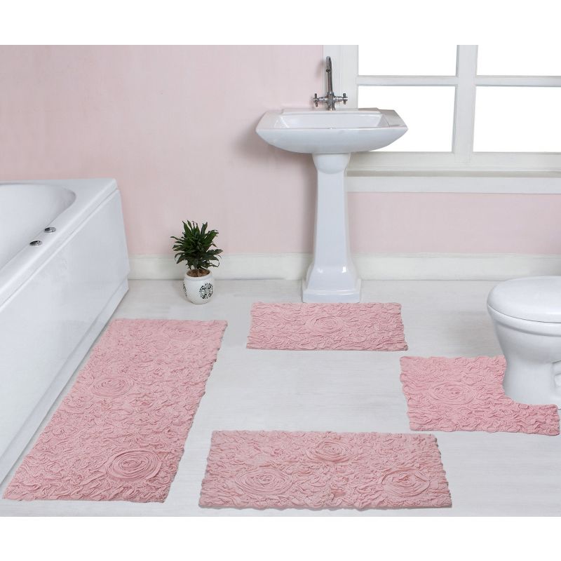 Bell Flower Collection Cotton Floral Pattern Tufted Bath Rug Set Pack of 4 - Home Weavers, 1 of 6