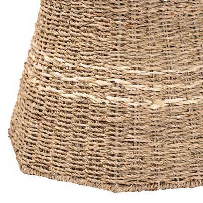 Natural Brown Seagrass Hourglass End Table with Metal Frame