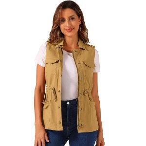 Allegra K Women's Solid Zip Up Sleeveless Utility Anorak Outwear Cargo Vest - 1 of 4