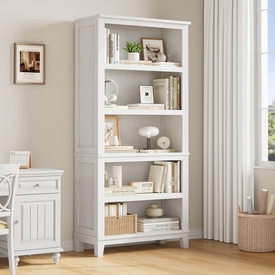 Garvee 71" Farmhouse Bookcase w/ Adjustable Shelves, 5 Tier Tall Bookshelf with Wooden Legs, Rustic Vintage Bookcase for Living Room Office