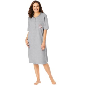 Dreams & Co. Women's Plus Size Satin Trim Cotton Sleepshirt - 1 of 4