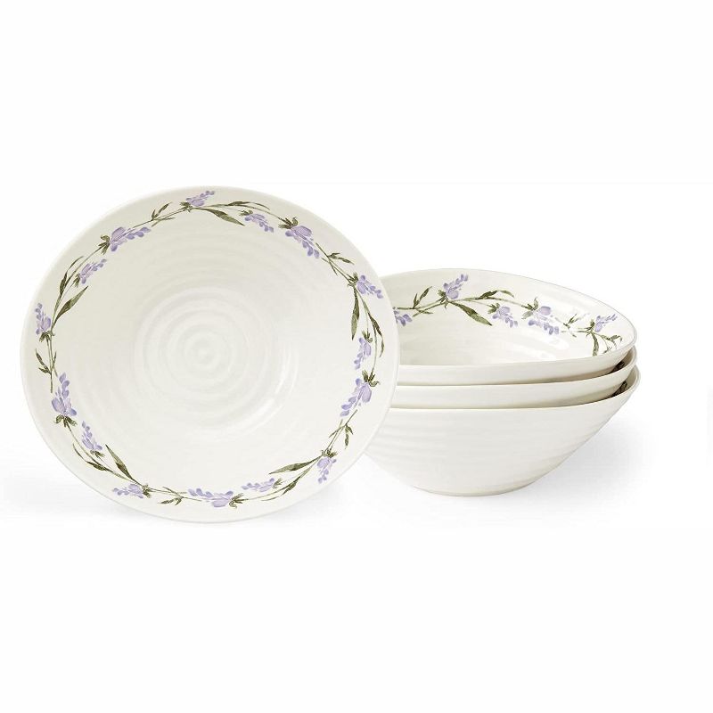 Portmeirion Sophie Conran Lavandula 7.5-inch Porcelain Cereal Bowls, Set Of 4, Lavender Sprig Border Design, Microwave And Dishwasher Safe, 1 of 8