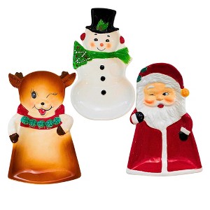 Transpac 8.0 Inch Christmas Characters Tidbit Plates Christmas Seasonal Tabletop , Reindeer Snowman Santa Claus (3PC) - 1 of 4