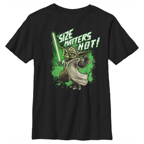 Boy's Star Wars Clone Wars Yoda Size Matters Not T-Shirt - Black - Large