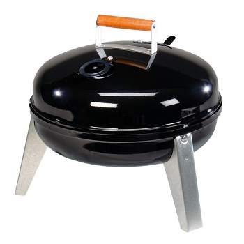Americana Lock 'N Go Steel Lightweight Portable Outdoor Camping Charcoal Grill with Interlocking Hood & Bowl & Wooden Handle, Black