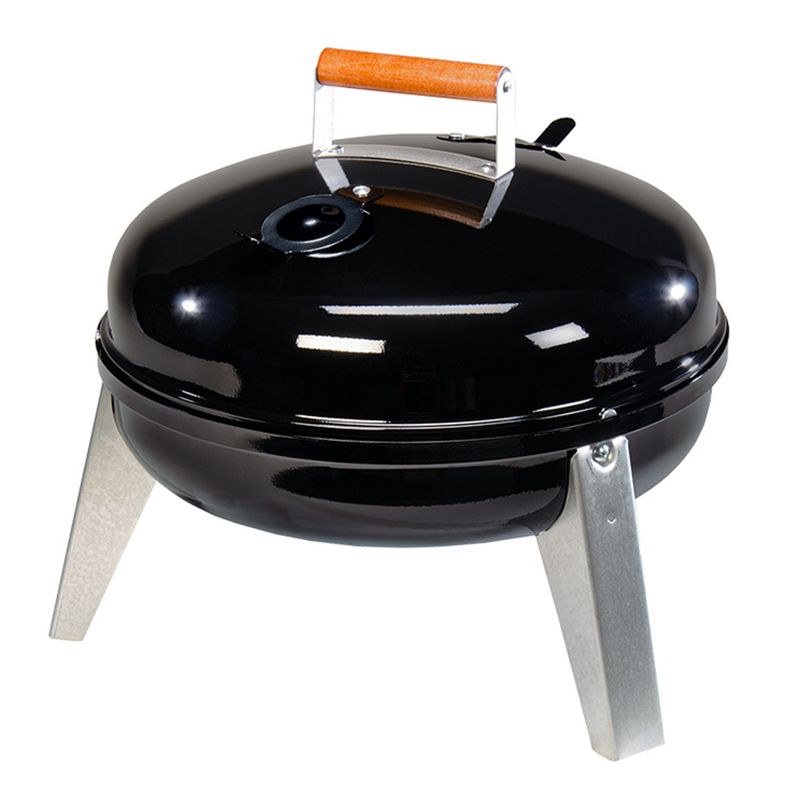 Americana Lock 'N Go Steel Lightweight Portable Outdoor Camping Charcoal Grill with Interlocking Hood & Bowl & Wooden Handle, Black, 1 of 7
