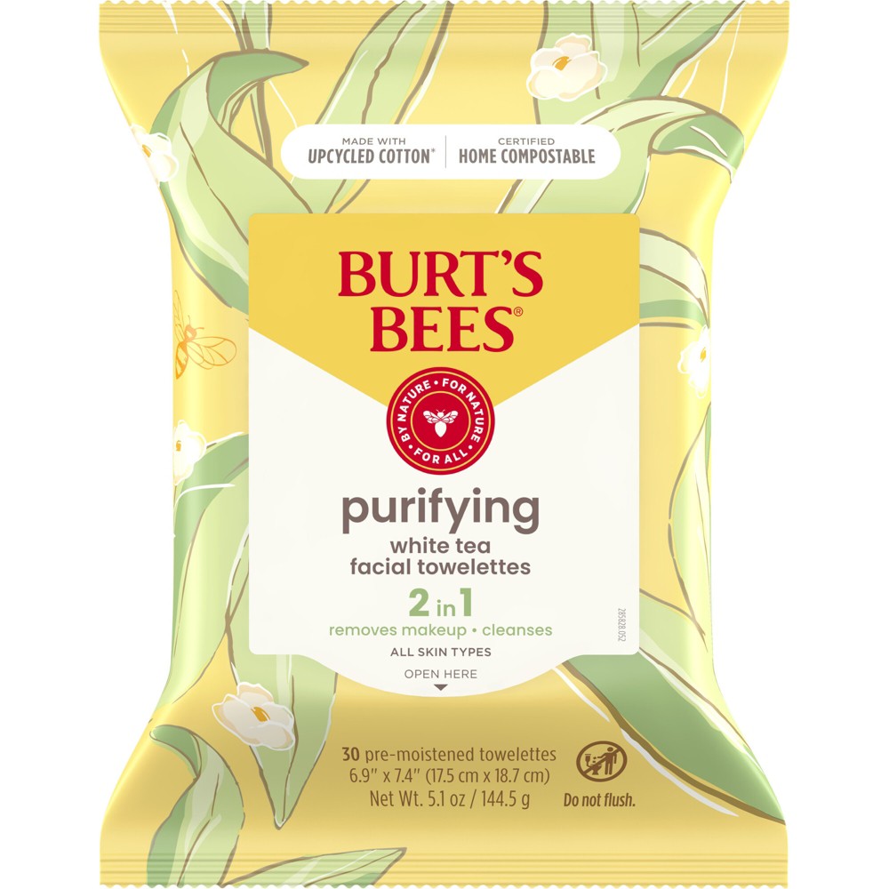 Photos - Cream / Lotion Burts Bees Burt's Bees Facial Cleansing Towelettes White Tea - Unscented - 30ct 