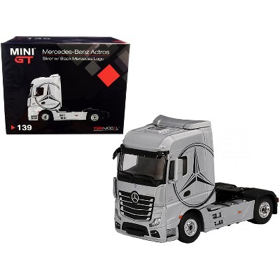 Mercedes Benz Actros Truck Tractor Silver with Black Mercedes Logo 1/64 Diecast Model by True Scale Miniatures