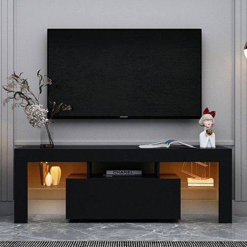 Modern TV Stand for TVs up to 55'', TV Console Cabinet, Entertainment  Center with LED Light, Black-ModernLuxe