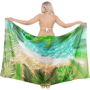 LA LEELA Women's Beachwear Sarong Coverups Bikini Skirt Swim Cover Up Summer Wraps Swimwear Beach Wrap Skirts for Women One Size Landscape, Green - 1 of 4