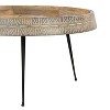 The Urban Port 29" Modern Handcrafted Round Coffee Table Natural Brown Wood Top with Carved Edge Black Iron Legs Brown/Black - 3 of 4