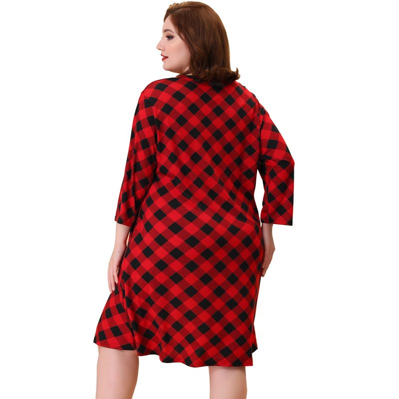 Agnes Orinda Women's Plus Size Comfort Plaid V Neck Lounge Nightgowns, 4 of 7