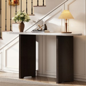KIGFTSOD Narrow Console Table - Oval Faux Marble Top, Rustic Style with Curved Legs, Hallway & Entryway Accent Table for Living Room - 1 of 4