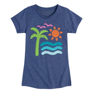 Girls' - Instant Message - Abstract Beach Scene Fitted Short Sleeve Graphic T-Shirt - 1 of 4