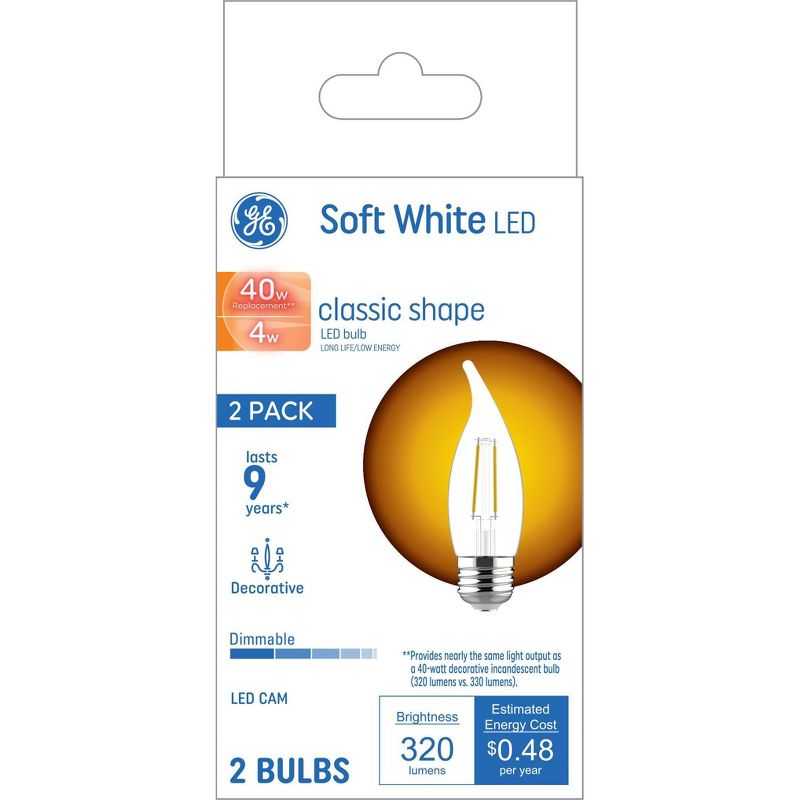 GE 2pk 4 Watts Soft White Medium Base LED Decorative Light Bulbs, 5 of 7