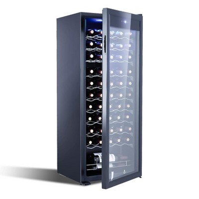55-Bottle Beverage Refrigerator Wine Cooler, Freestanding Compressor Wine Cooler with Glass Door, Adjustable Shelves & Digital Temperature Display
