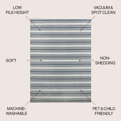 Cream and Dark Gray Striped Washable Synthetic Area Rug 8' x 10'