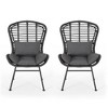 2pcs Patio Porch Upholstered Chairs, Rattan Wicker Chairs, Outdoor Cushion Furniture Seating, Upholstered Conversation Chairs - 3 of 4