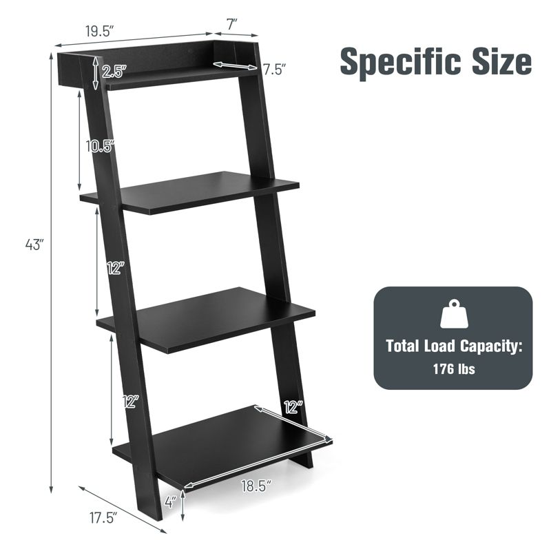Tangkula 4-Tier Ladder Shelf 43” Tall Wooden Leaning Bookshelf Display Rack Modern Shelving Stand with Anti-tipping Device, 4 of 11