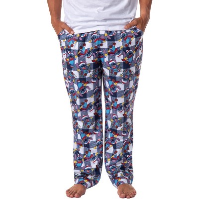 Disney Mens' Christmas Santa Lilo & Stitch Film Movie Sleep Pajama Pants Blue