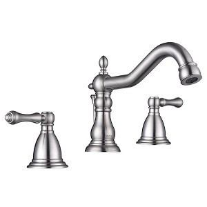 Yescom Retro 3 Hole Bathroom Faucet Widespread Mixer Taps for Undermount Sink w/Drain Nickel Brushed Nickel - 1 of 4