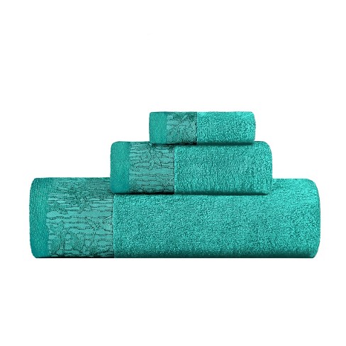 100% Cotton Medium Weight Floral Border 12 Piece Assorted Bathroom Towel  Set, White - Blue Nile Mills