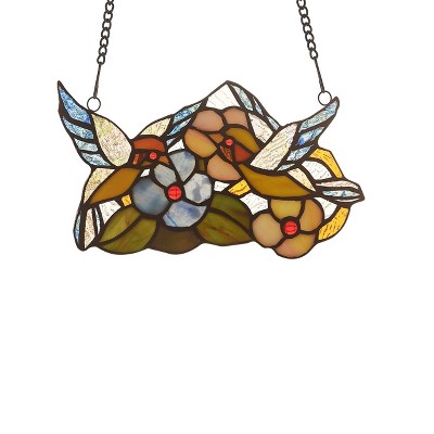 Chloe Lighting Thrush Animal Tiffany-Glass Window Panel 10" Wide