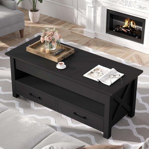 Split Lift Top Coffee Table with 2 Drawers,Modern Farmhouse Center Table,Dual Rising Tabletops - 1 of 4