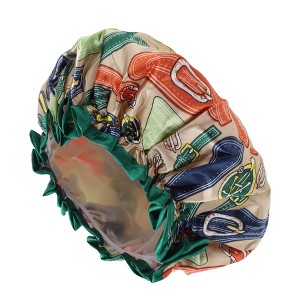 Unique Bargains Women Double Layer Belt Pattern Shower Cap Assorted Color 1 Pc - 1 of 3