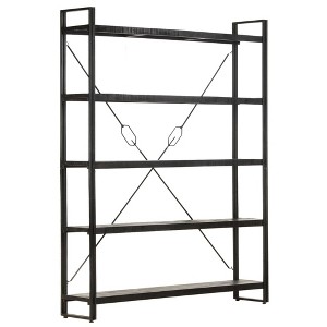 vidaXL 5-Tier Bookcase Black 55.1"x11.8"x70.9" Solid Mango Wood - 1 of 4