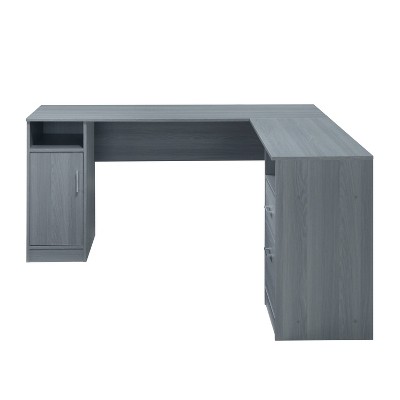 Ergonomic Gray L-Shaped Gaming Desk with Storage and Filing Cabinet