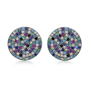 Bella Silver Sterling Silver Round Multi-Color CZ Stud Earrings - Multi - 1 of 2