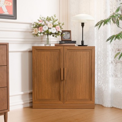31 in. Tall Wood Grain Corner Storage Cabinet in Natural Wood Color, Storage Organizer with Adjustable Shelves for Bedroom Living/Dinning Room