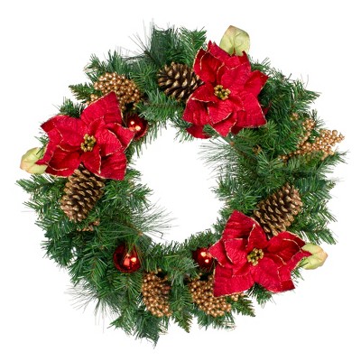 Northlight Green Pine and Poinsettias Artificial Christmas Wreath - 24-Inch, Unlit