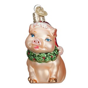 Old World Christmas Glass Blown Ornament For Christmas Tree, Holly Pig - 1 of 4