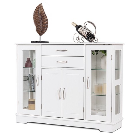 Costway Buffet Storage Cabinet Console, Buffet Cabinets With Glass Doors