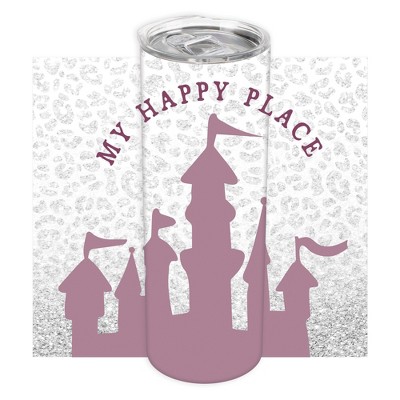 Elanze Designs My Happy Place Bejeweled Castle 20 ounce Stainless Steel Travel Tumbler with Lid For Your On The Go Beverages
