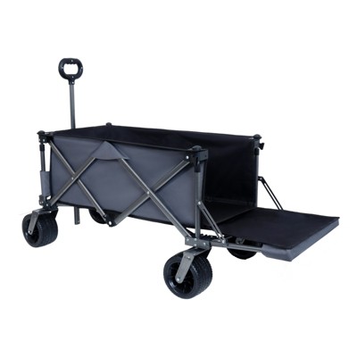 VisioGear Collapsible Folding Wagon, Extra Long Collapsible Wagon with Tailgate for Garden Sports Camping, Black&Green, 49.02"*22.05"*35.04"