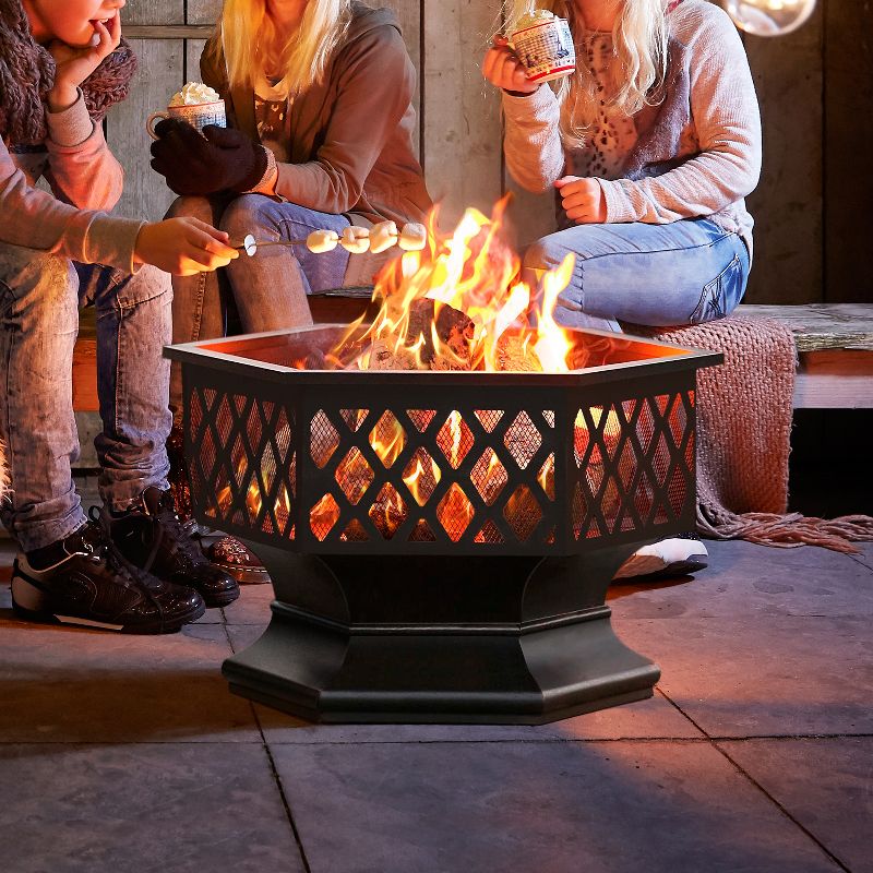 Yaheetech 24in Outdoor Hex Fire Pits Firepit Bowl with Spark Screen & Poker for Patio Backyard, 2 of 11