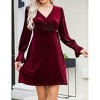 Women's Velvet Long Sleeve Dress with Ruffle Sleeve Drawstring Waist Stretch Slip Dress - 3 of 4