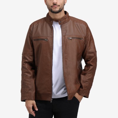X RAY Mens Lightweight Motorcycle PU Leather Jacket With Faux Shearing Lining